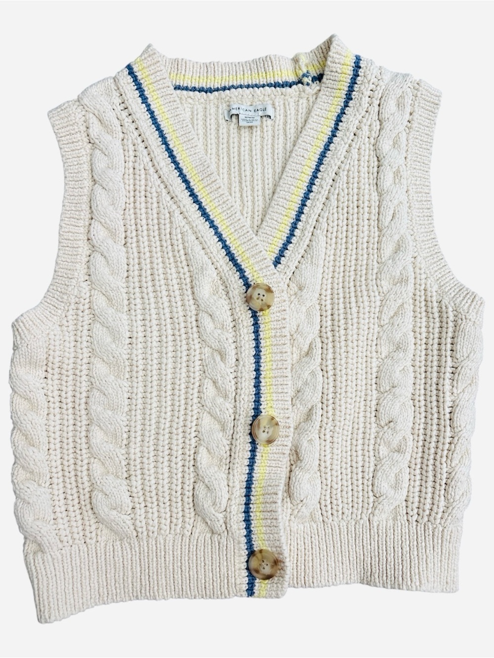 American Eagle Cable Knit Button Sweater Vest Size Medium